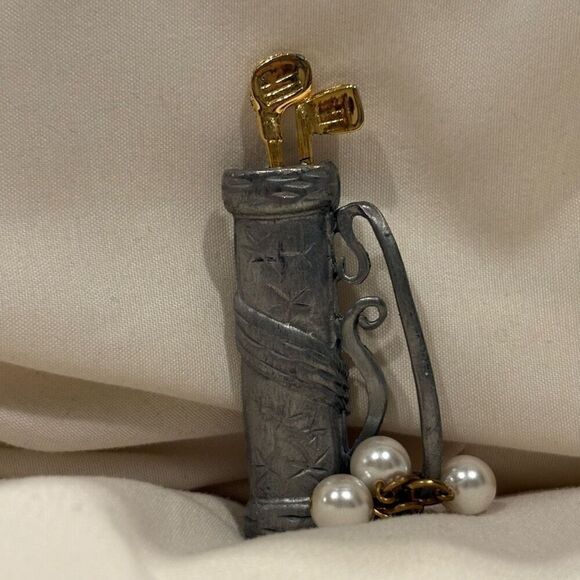 Vintage Golf Bag Pin Golf Bag Clubs
Brooch Pewter Pearls - Picture 1 of 1